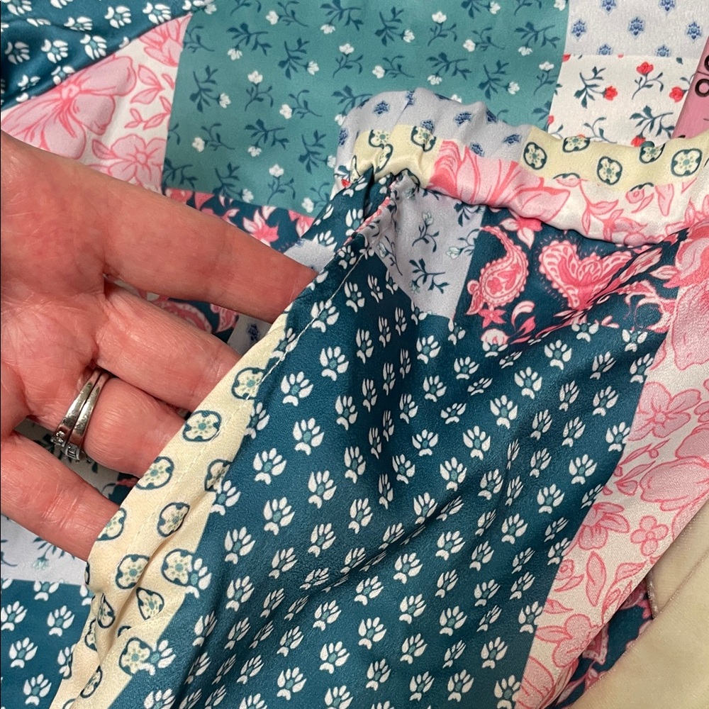 Simply Southern Patchwork Pajama Set - Pink & Teal - Ruffle Shorts w/ Pockets - Picture 10 of 10